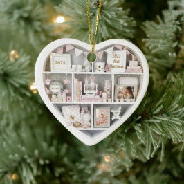 Ornamento De Cerâmica Pequenas Prateleiras Primeiro Natal da Bebê Menina