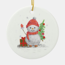 Ornamento De Cerâmica pequeno boneco de neve com árvore de natal