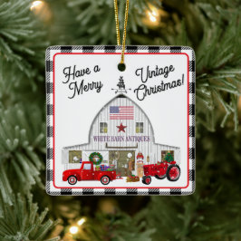 Ornamento De Cerâmica Pequeno Caminhão Vermelho e Barco Branco Antiquado