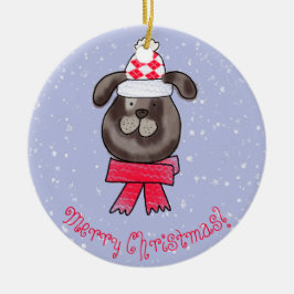 Ornamento De Cerâmica Pequeno cão de Natal com cachecol tricotado