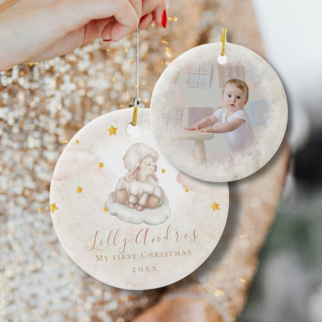 Ornamento De Cerâmica Pequeno Carneiro Sonhador Bebê Primeiro Natal (Criador carregado)