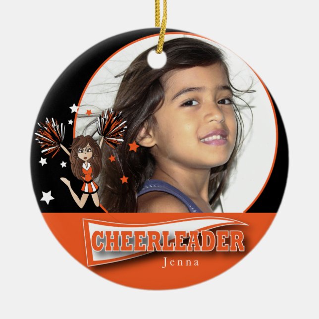 Ornamento De Cerâmica Pequeno Cheerleader - Foto "DIY" - Laranja (Frente)