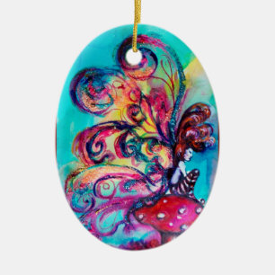 ORNAMENTO DE CERÂMICA PEQUENO ELF DE COGUMELOS VIBRANTE RUBY VERMELHO