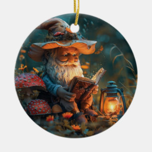 Ornamento De Cerâmica Pequeno gnomo lendo um livro