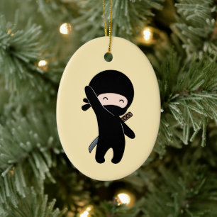 Ornamento De Cerâmica Pequeno Ninja Feliz no Amarelo