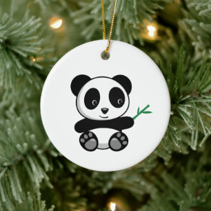 Ornamento De Cerâmica Pequeno Panda Bonito com um Bambu Stick
