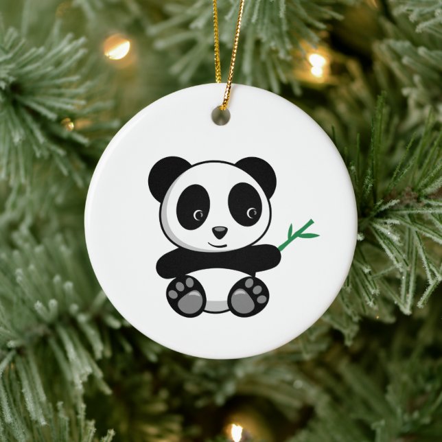 Ornamento De Cerâmica Pequeno Panda Bonito com um Bambu Stick (Árvore)