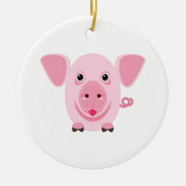 Ornamento De Cerâmica Pequeno porco rosa feliz e fofo