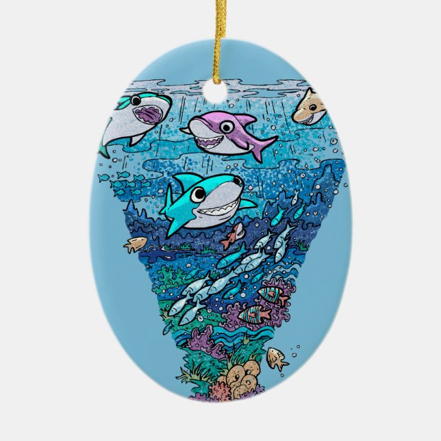 Ornamento De Cerâmica Pequeno rabisco de tubarão (Frente)