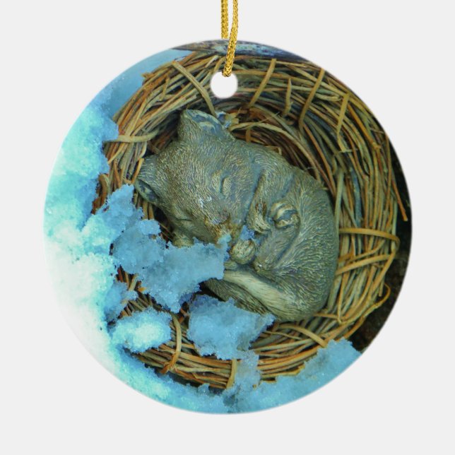 Ornamento De Cerâmica Pequeno rato na neve (Frente)