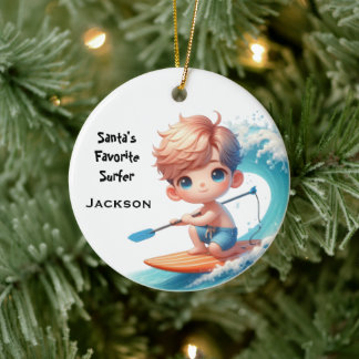Ornamento De Cerâmica Pequeno Surfista Personalizado Adorável