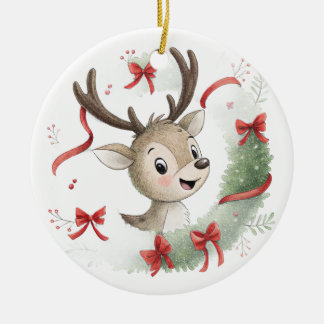 Ornamento De Cerâmica Pequeno Veado de Natal, Cerva Fofa