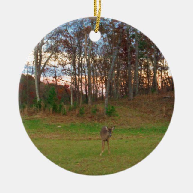 Ornamento De Cerâmica Pequeno Veado e Sol Rosa (Frente)