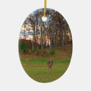 Ornamento De Cerâmica Pequeno Veado e Sol Rosa