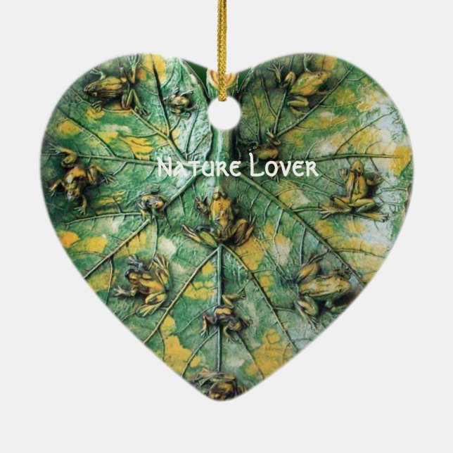 ORNAMENTO DE CERÂMICA PEQUENOS SAPOS EM UMA FOLHA VERDE (Verso)