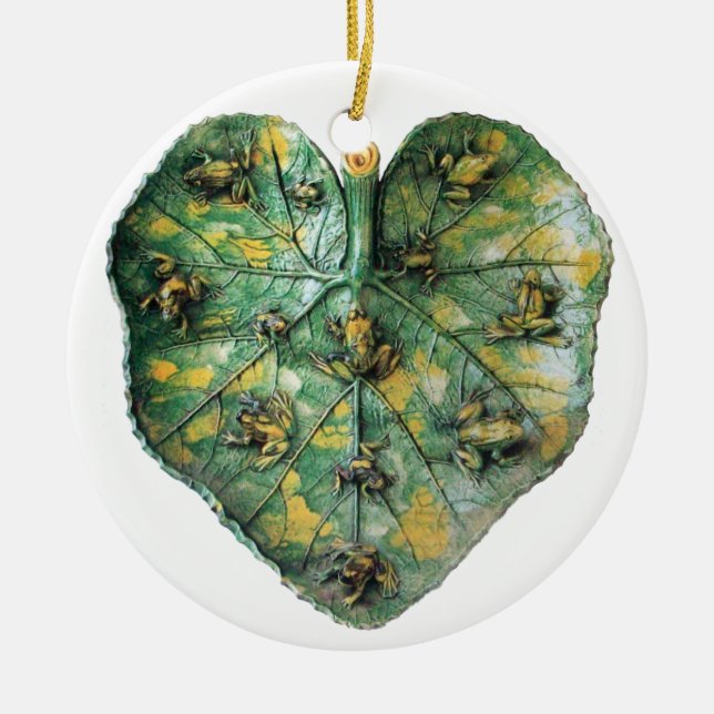 ORNAMENTO DE CERÂMICA PEQUENOS SAPOS EM UMA FOLHA VERDE (Frente)