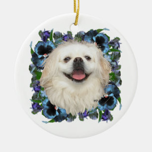 Ornamento De Cerâmica Pequinês branco com Pensamentos