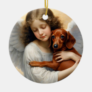 Ornamento De Cerâmica Perda Memorial da Foto de Arte Red Dachshund