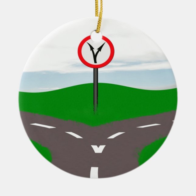 Ornamento De Cerâmica Perfuração na estrada decisão a tomar (Frente)