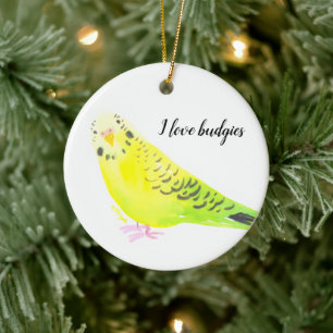 Ornamento De Cerâmica Periquito Australiano Amarelo Verde Aquarela