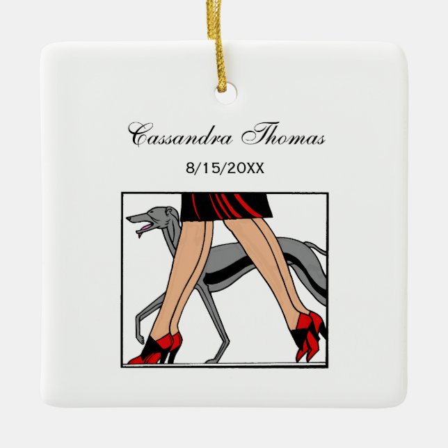 Ornamento De Cerâmica Pernas Arte Deco Mulheres Greyhound Whippet Dog R (Frente)