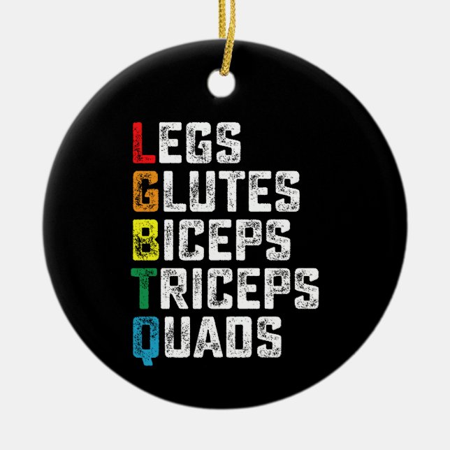 Ornamento De Cerâmica Pernas LGBTQ Glutes Biceps Triceps Quads Engraçado (Frente)