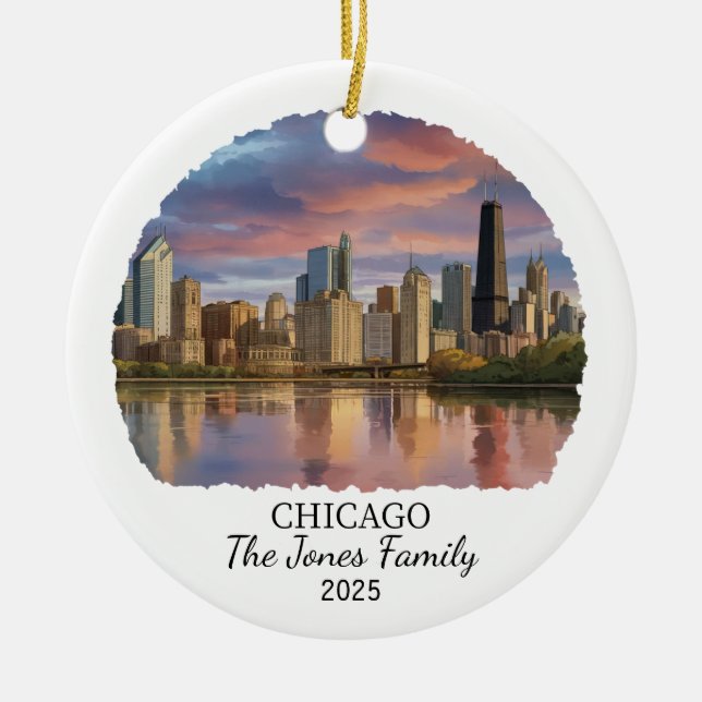 Ornamento De Cerâmica Personalised Chicago Ornament, Estado do Illinois (Frente)