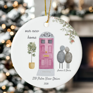 Ornamento De Cerâmica Personalised Our New Home Pebble Couples christmas