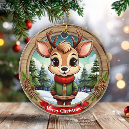 Ornamento De Cerâmica Personalizable cute reindeer character Art 🦌🎄