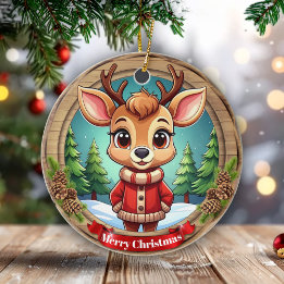 Ornamento De Cerâmica Personalizable Wildlife Winter Animal Holiday 🦌🎄