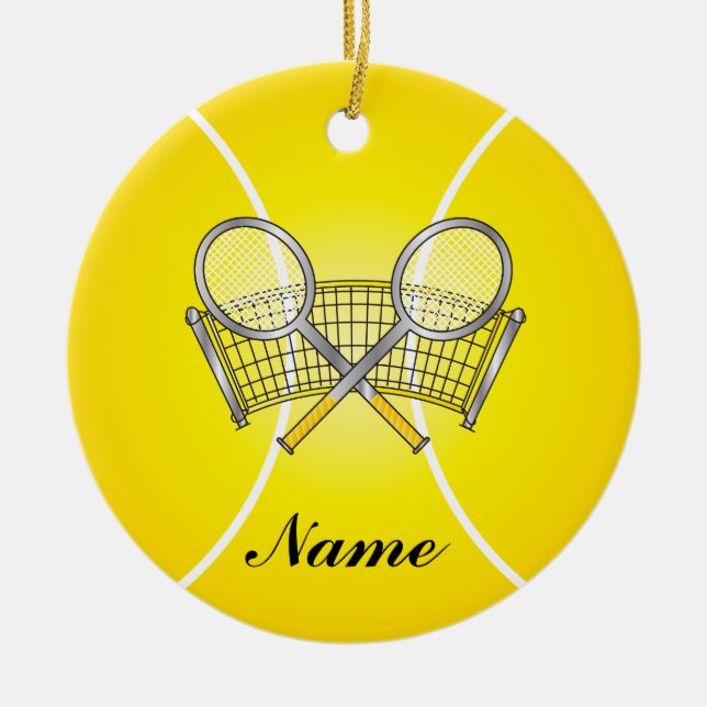 Ornamento De Cerâmica Personalização da Bola de Tênis Amarelo (Frente)