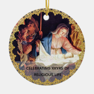 Ornamento De Cerâmica Personalização da Natividade do Aniversário da 