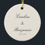 Ornamento De Cerâmica Personalização de Casamento de Marfim Elegante de<br><div class="desc">Na moda Formal Clássico Tradicional Script Elegante Convite à Apresentação de Cerâmica Personalizada em Ivory Cream</div>