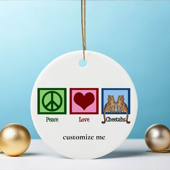Ornamento De Cerâmica Personalização de Cheetahs com amor pela paz (Criador carregado)