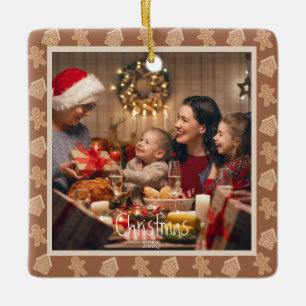 Ornamento De Cerâmica Personalização de Foto de Natal Neutro do Gingerpã