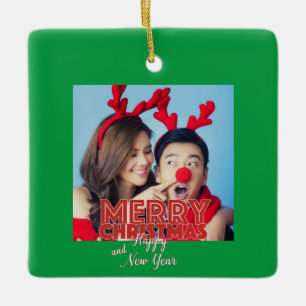 Ornamento De Cerâmica Personalização de Foto do Solteiro Feliz Natal