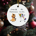 Ornamento De Cerâmica Personalização divertida do Unicorn HR Human Resou<br><div class="desc">Este design pode ser personalizado escolhendo a opção personalizar mais. Você também pode transferir para outros itens. Entre em contato comigo em colorflowcreations@gmail.com ou use a opção de bate-papo na parte superior da página se você quiser ter este design em outro produto ou precisar de assistência. Veja mais designs meus...</div>