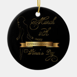 Ornamento De Cerâmica Personalização Dourada legante do Dia Internaciona