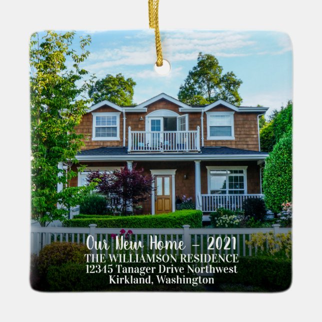 Ornamento De Cerâmica Personalizada 2 Foto Nova Página Inicial Com Ano,  (Frente)