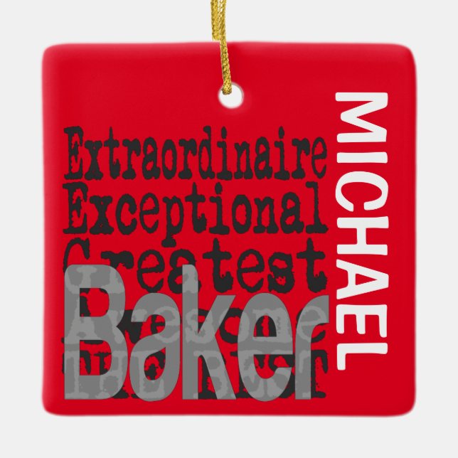 Ornamento de cerâmica PERSONALIZADA de Baker Extra (Frente)