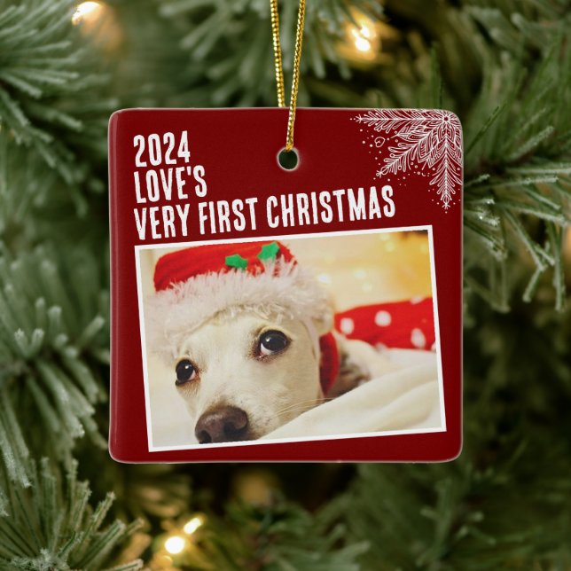 Ornamento De Cerâmica Personalizada Foto de Pet para o Primeiro Natal (Árvore)