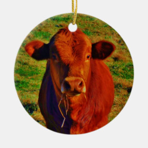Ornamento De Cerâmica Personalizado com o nome BABY BROWN COW EATING