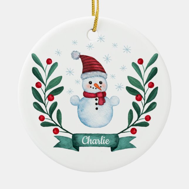 Ornamento De Cerâmica Personalizado de Neve de Aquarela de Natal (Frente)