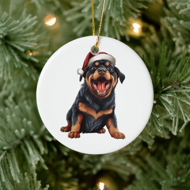 Ornamento De Cerâmica Personalizado Diversão Rottweiler Natal Raça de Ca (Árvore)