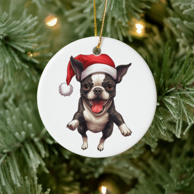 Ornamento De Cerâmica Personalizado Divertido Boston Terrier Cachorro Na (Árvore)