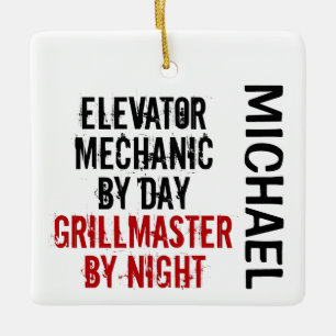 Ornamento De Cerâmica PERSONALIZADO do Elevator Mechanic Grillmaster