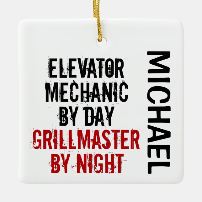 Ornamento De Cerâmica PERSONALIZADO do Elevator Mechanic Grillmaster (Frente)
