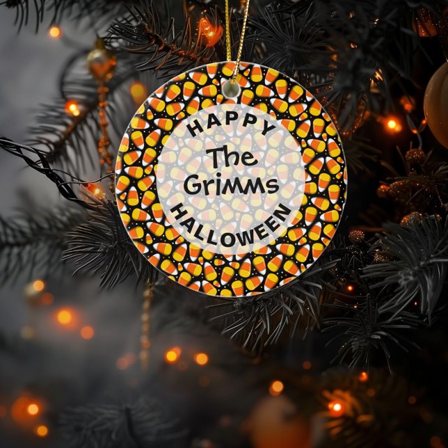 Ornamento De Cerâmica Personalizado do Halloween do Padrão de Milho Cand (Criador carregado)