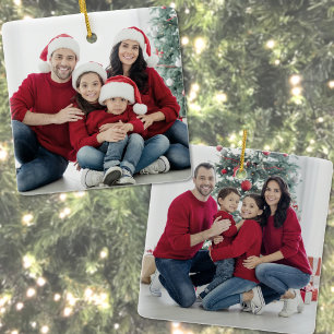 Ornamento De Cerâmica Personalizado Dupla Face Família Duas Fotos Natal
