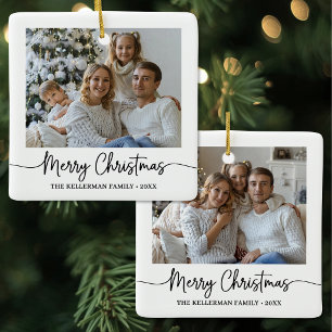 Ornamento De Cerâmica Personalizado Duplo Lado Duas Fotos Feliz Natal